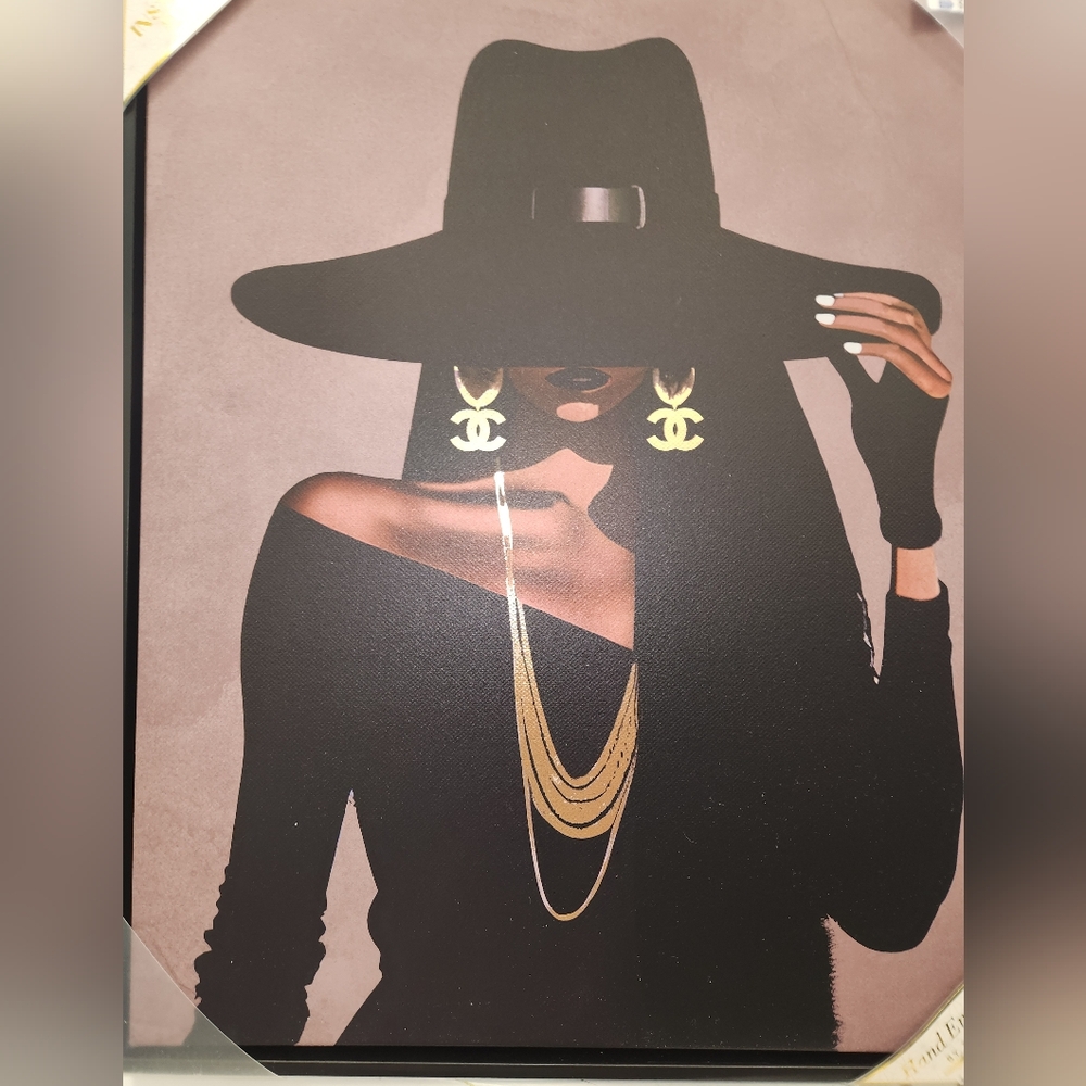 🔥Fashionista Glam Luxury Logo Hand Embellished  Wall Decor Canvas Art Large